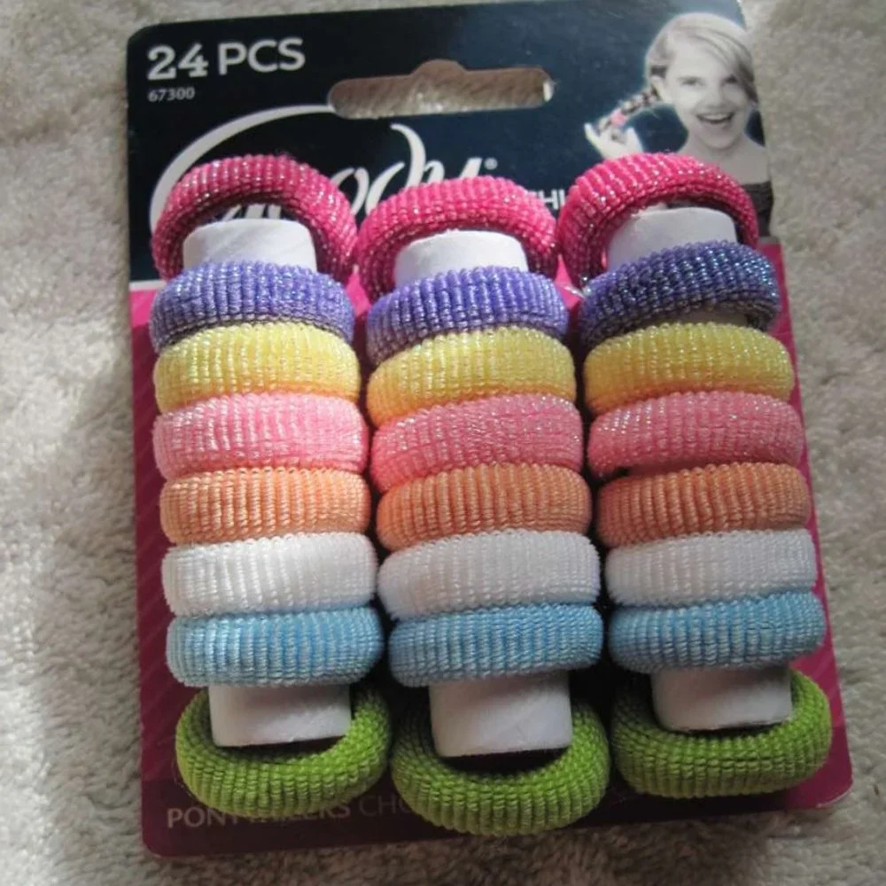 24 Goody Girls Gentle Fit Terry Fabric Hair Band Elastic Ponytail Holders Colors